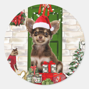 Chihuahua Dog Weihnachten Runder Aufkleber