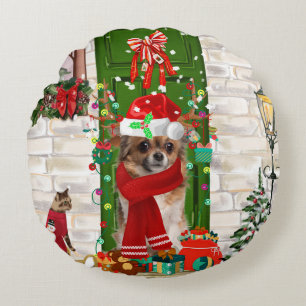 Chihuahua Dog Weihnachten Rundes Kissen