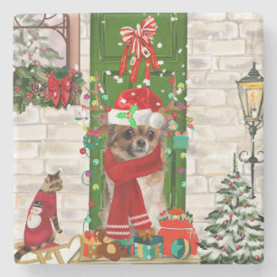 Chihuahua Dog Weihnachten Steinuntersetzer