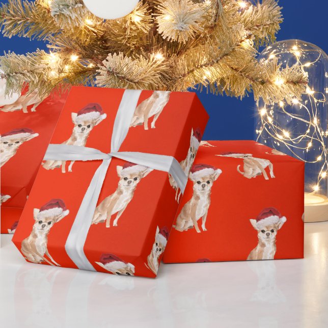 Chihuahua Dog Weihnachts Rote Weihnachtsmannmütze Geschenkpapier (Feiertage)