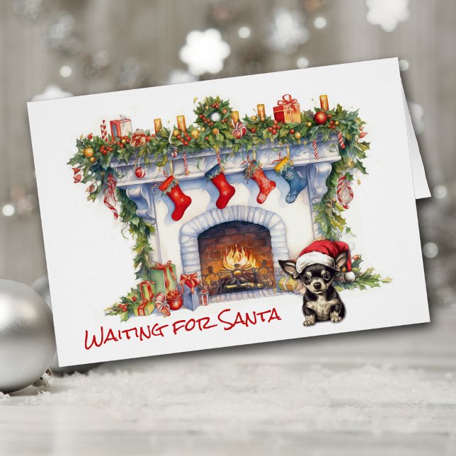 Chihuahua Dog Weihnachtsfeuer warten auf Santa (Von Creator hochgeladen)