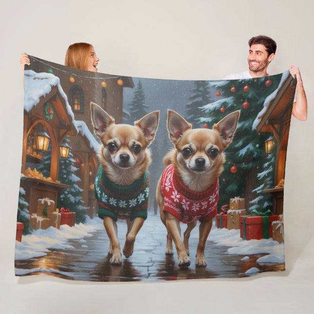 Chihuahua Dogs Christmas Snow Holiday Fleecedecke (Beispiel)