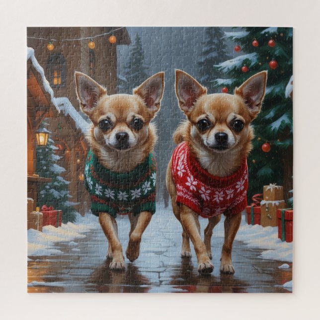Chihuahua Dogs Christmas Snow Holiday Puzzle (Vertikal)