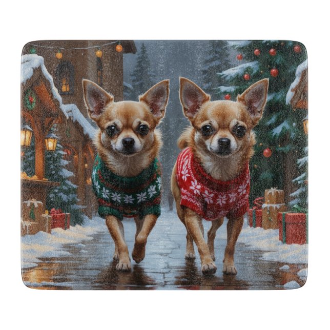 Chihuahua Dogs Christmas Snow Holiday Schneidebrett (Vorderseite)