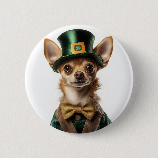 Chihuahua Dressed Leprechaun St Patrick's Day Button (Vorderseite)