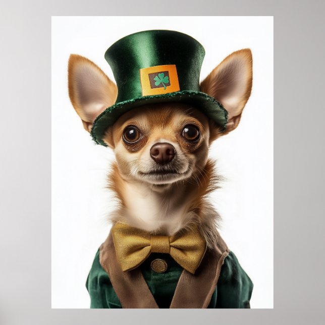 Chihuahua Dressed Leprechaun St Patrick's Day Poster (Vorne)
