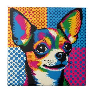 Chihuahua, farbenfroher Pop-Art-Stil, Fliese