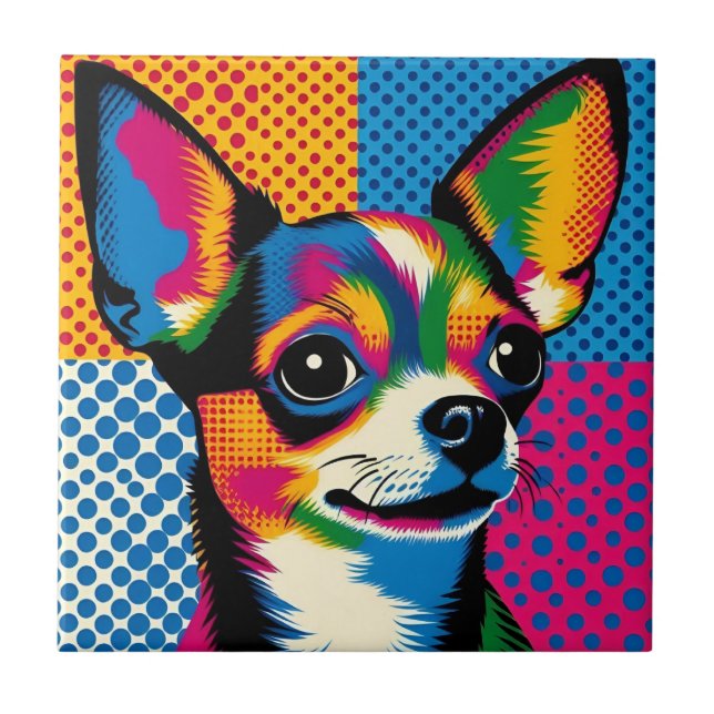 Chihuahua, farbenfroher Pop-Art-Stil, Fliese (Vorderseite)