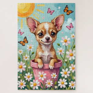 Chihuahua Frühlings-Blumentopf Süßer Hund Puzzle