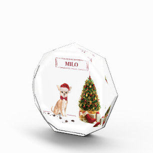 Chihuahua Funny Christmas Dog mit Baum Fotoblock