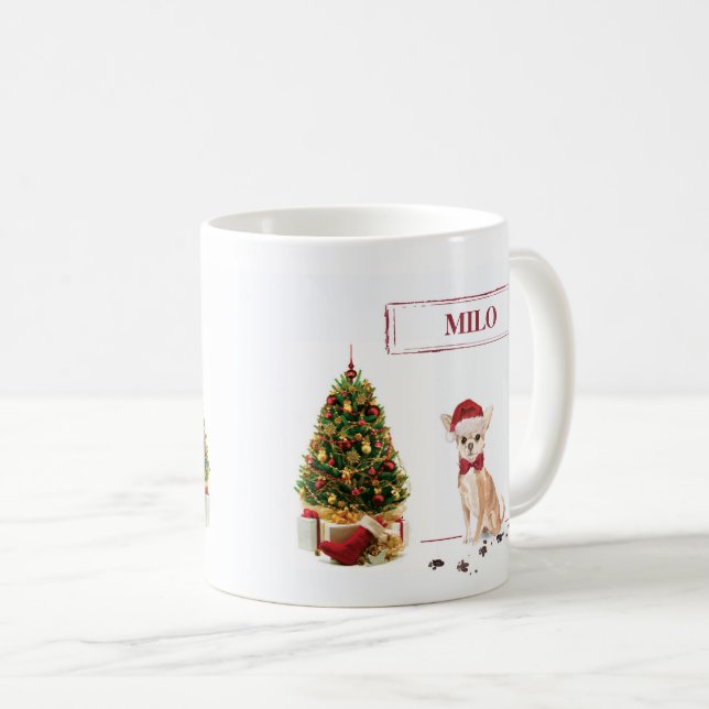 Chihuahua Funny Christmas Dog mit Baum Kaffeetasse (VorderseiteRechts)