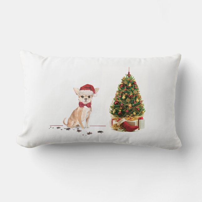 Chihuahua Funny Christmas Dog mit Baum Lendenkissen (Vorderseite)