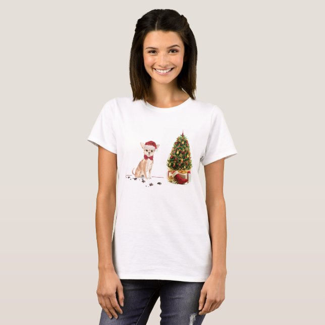 Chihuahua Funny Christmas Dog mit Baum T-Shirt (Vorne ganz)