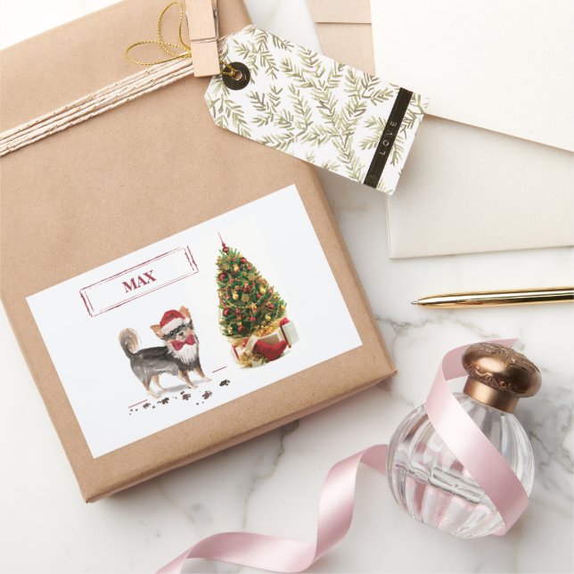 Chihuahua Funny Christmas Dog Tree Rechteckiger Aufkleber (Schenken)