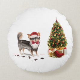Chihuahua Funny Christmas Dog Tree Rundes Kissen