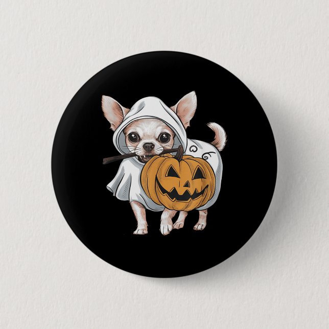 Chihuahua Geist Hund Halloween Button (Vorderseite)