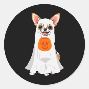 Chihuahua Ghost Pumpkin Halloween Fall Dog Lover W Runder Aufkleber
