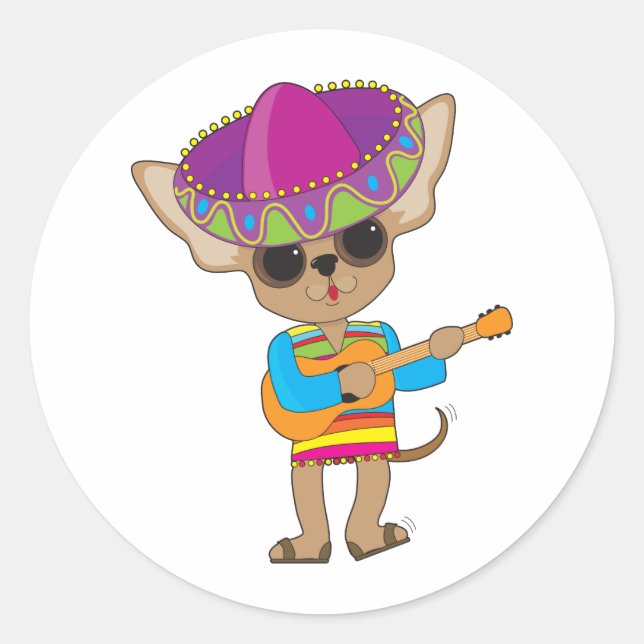 Chihuahua Guitar Runder Aufkleber (Vorderseite)