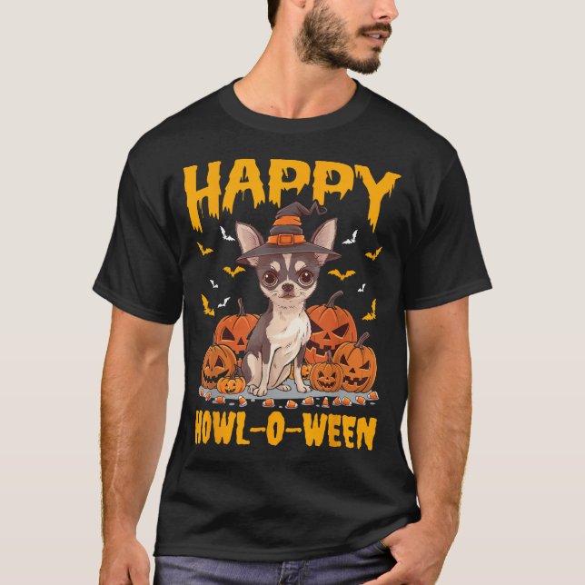Chihuahua Halloween Dog Howl T-Shirt (Vorderseite)