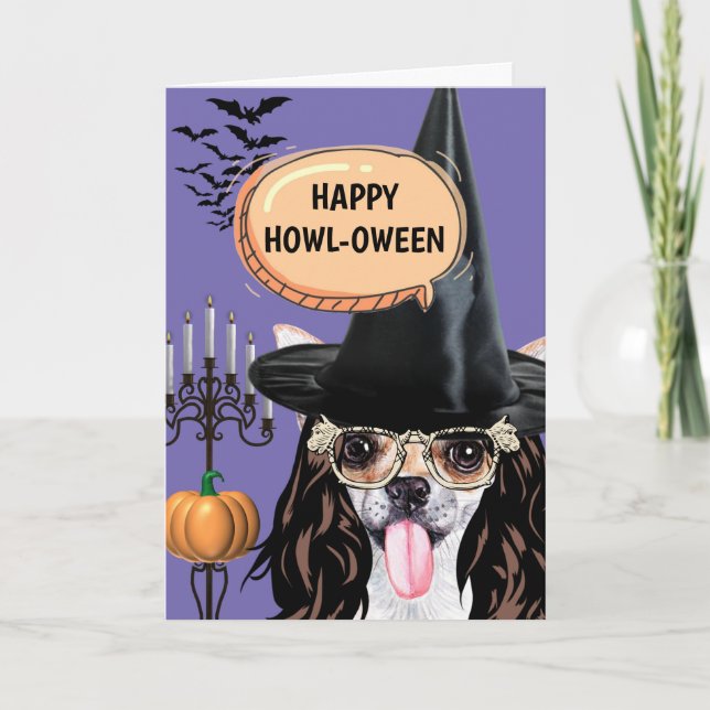 Chihuahua halloween Hund Hexe glücklicher Hals Karte (Vorderseite)