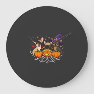 Chihuahua Halloween-Kürbis-Hexen-Hund-Design Große Wanduhr