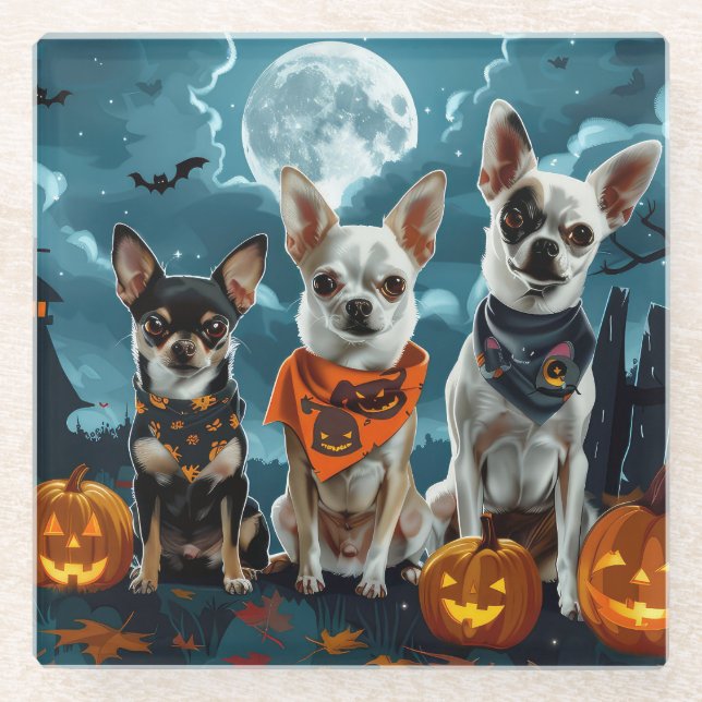 Chihuahua Halloween Spooky Glasuntersetzer (Vorderseite)