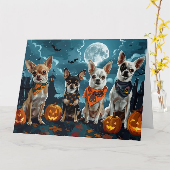 Chihuahua Halloween Spooky Karte (Gelbe Blume)