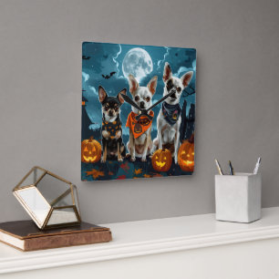 Chihuahua Halloween Spooky Quadratische Wanduhr
