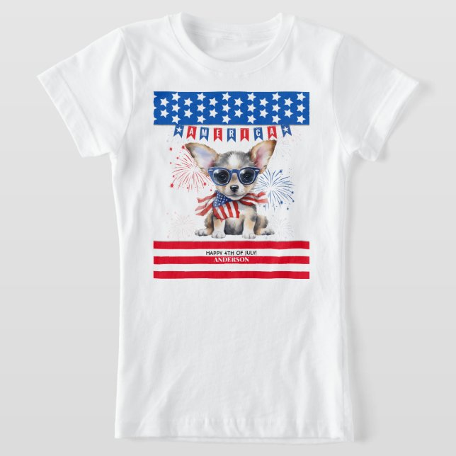 Chihuahua Happy 4th July America Patriotic USA T-Shirt (Ablage )