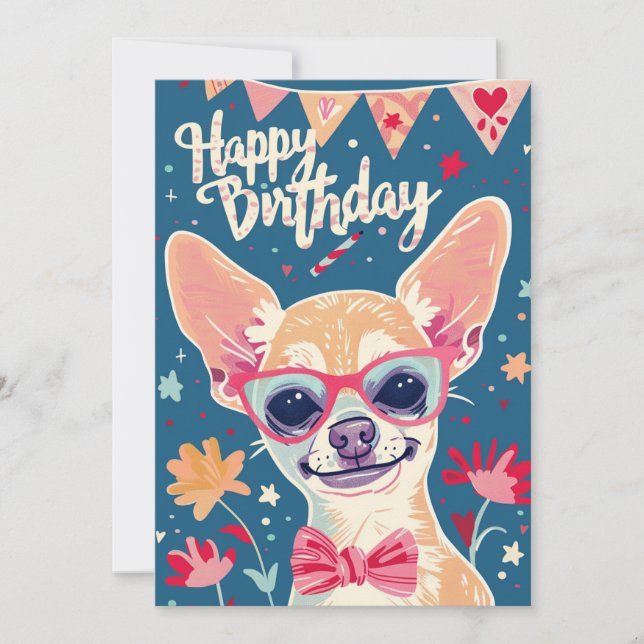 Chihuahua Happy Birthday Feiertagskarte (Vorderseite)