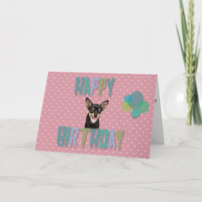 Chihuahua Happy Birthday Polka Dots Balloons Karte (Vorderseite)