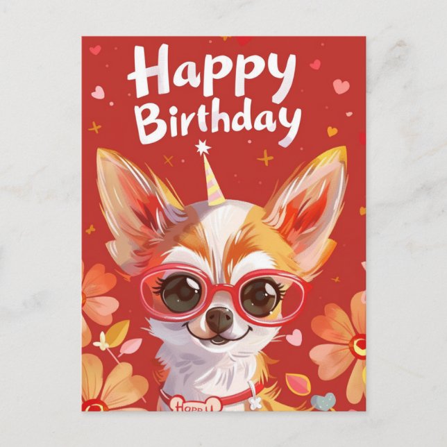 Chihuahua Happy Birthday Postkarte (Vorderseite)