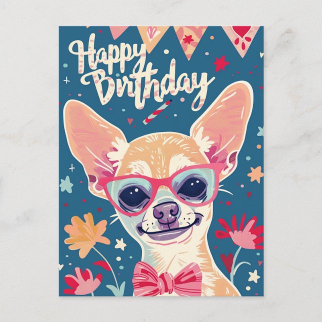 Chihuahua Happy Birthday Postkarte (Vorderseite)