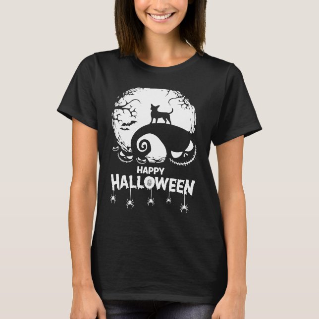 Chihuahua Happy Halloween Spooky Bats Moon Pumpkin T-Shirt (Vorderseite)
