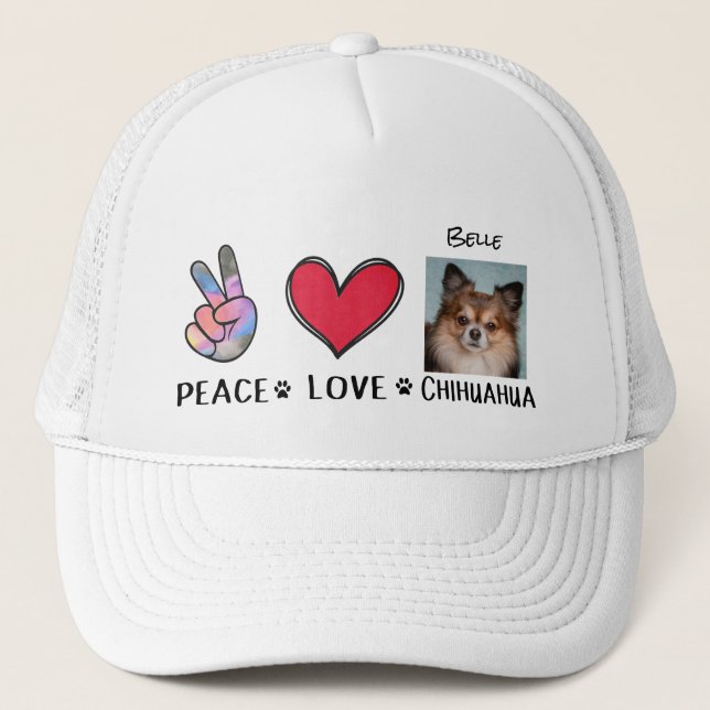 Chihuahua Hat Peace Liebe Hund Liebhaber Truckerkappe (Vorderseite)