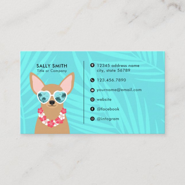 Chihuahua Hawaiian 3,5" x 2,0" Business Card Visitenkarte (Vorderseite)