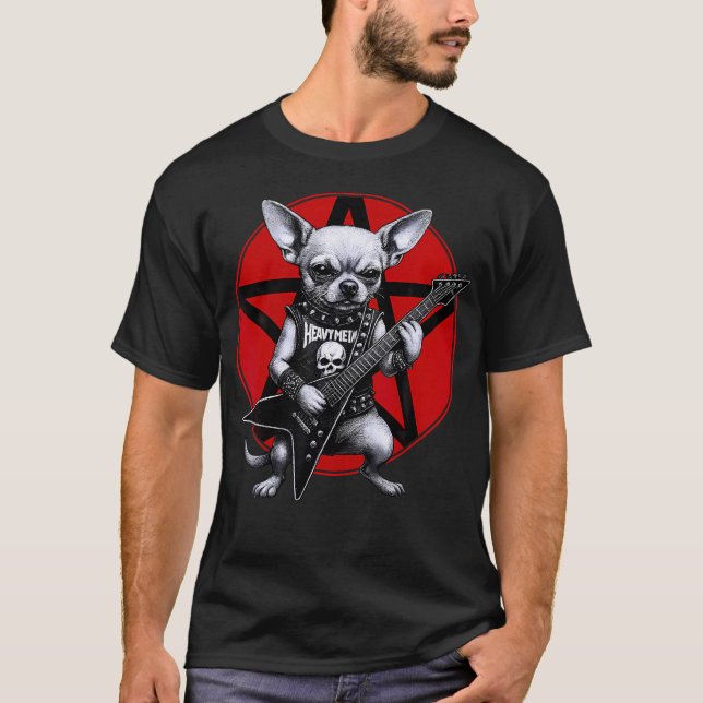 Chihuahua Heavy Metal Guitar Rock Dog Lover T-Shirt (Vorderseite)
