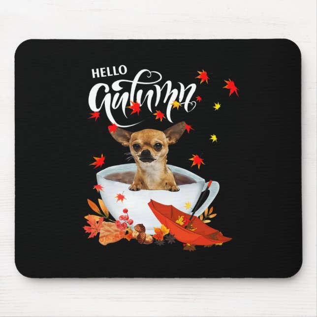 Chihuahua Herbsthund und Kaffeefall Erntedank Mousepad (Vorne)