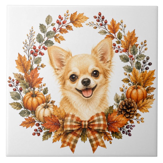 Chihuahua-Herbstkranz Fliese (Vorderseite)