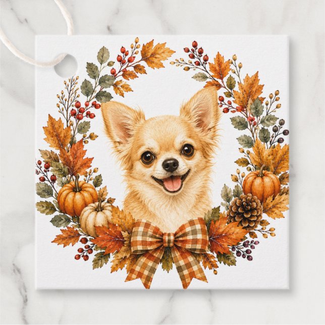 Chihuahua-Herbstkranz Geschenkanhänger (Vorderseite)