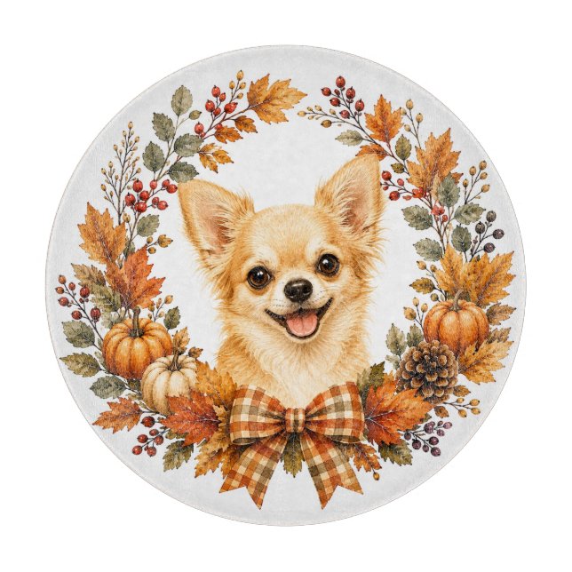 Chihuahua-Herbstkranz Schneidebrett (Vorderseite)
