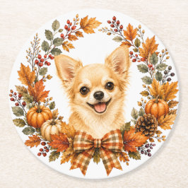 Chihuahua-Herbstkranz-Untersetzer Runder Pappuntersetzer
