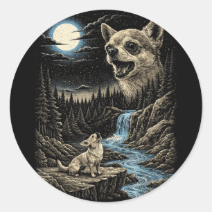 Chihuahua heult den Mond an Chihuahua Liebhaber Hu Runder Aufkleber