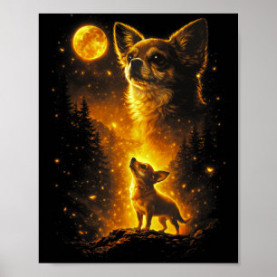Chihuahua heult zum Mond Vintage 90er Retro Poster