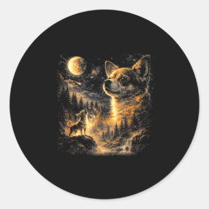 Chihuahua heult zum Mond Vintage 90er Retro Runder Aufkleber