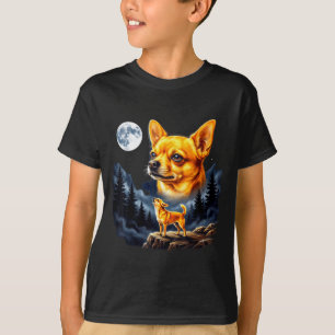 Chihuahua heult zum Mond Vintage-Hundekunst T-Shirt