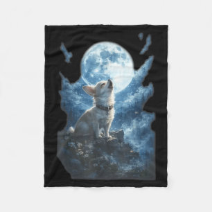 Chihuahua heult zum Mond vintage lustig Fleecedecke