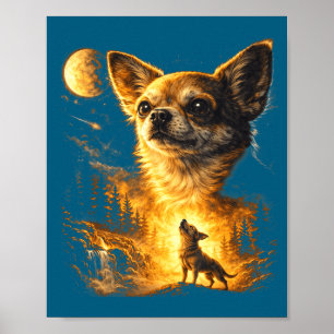 Chihuahua heult zum Mond vintage lustig Poster