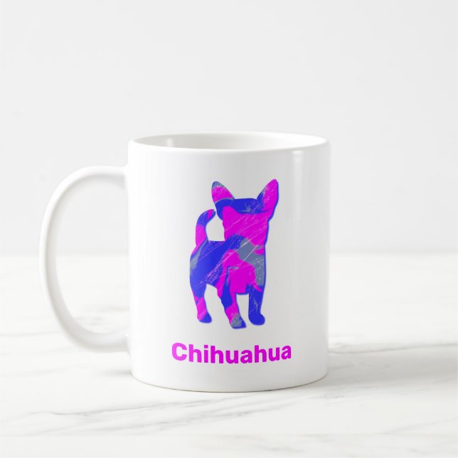 Chihuahua Hot Pink & Blue Silhouette Dog White Kaffeetasse (Links)