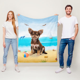 Chihuahua-Hund am Strand Fleecedecke